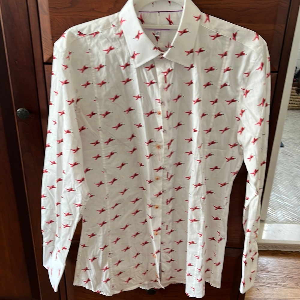 Coton Doux Men's Dress shirt size 39, 15 1/2, white with red chili peppers